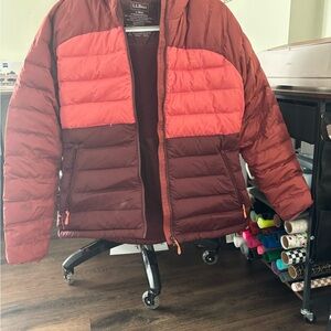 LL Bean Red and Burgundy Puffer Jacket